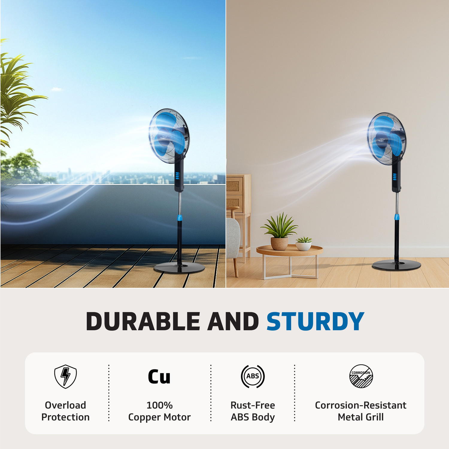 Image of V-Guard Esfera STS Plus Neo (Blue Black) | Copper Motor | Premium | ABS Body with 2 Months Warranty 400 mm Pedestal Fan