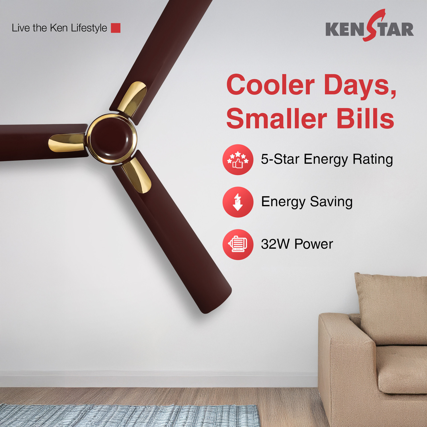 Image of Kenstar Snow breeze with 2 Year Warranty BLDC Motor with Remote 1200 mm Ceiling Fan