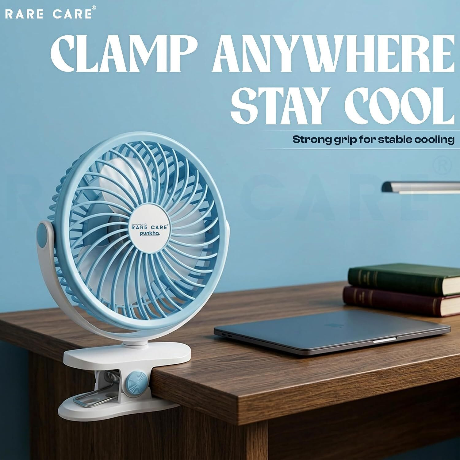 Image of Rarecare Table Fan for Home | Rechargeable | C-Type 5-Hours Battery Backup | 3 Speed with 12 Months Warranty 190.5 mm Table Fan