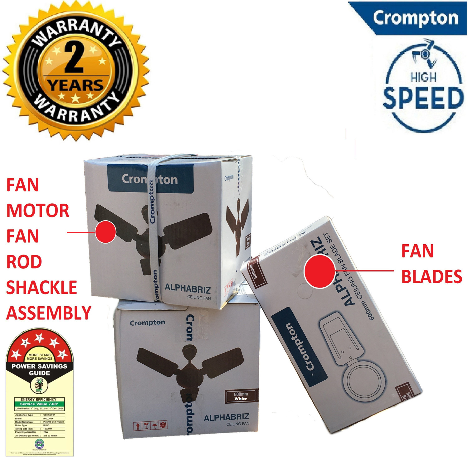 Image of Crompton SUREBREEZE ULTRA HIGH SPEED 100% COPPER MOTOR LONGER LIFE 600MM /24inch29 with 24 Months Warranty Energy Saving 600 mm Ceiling Fan