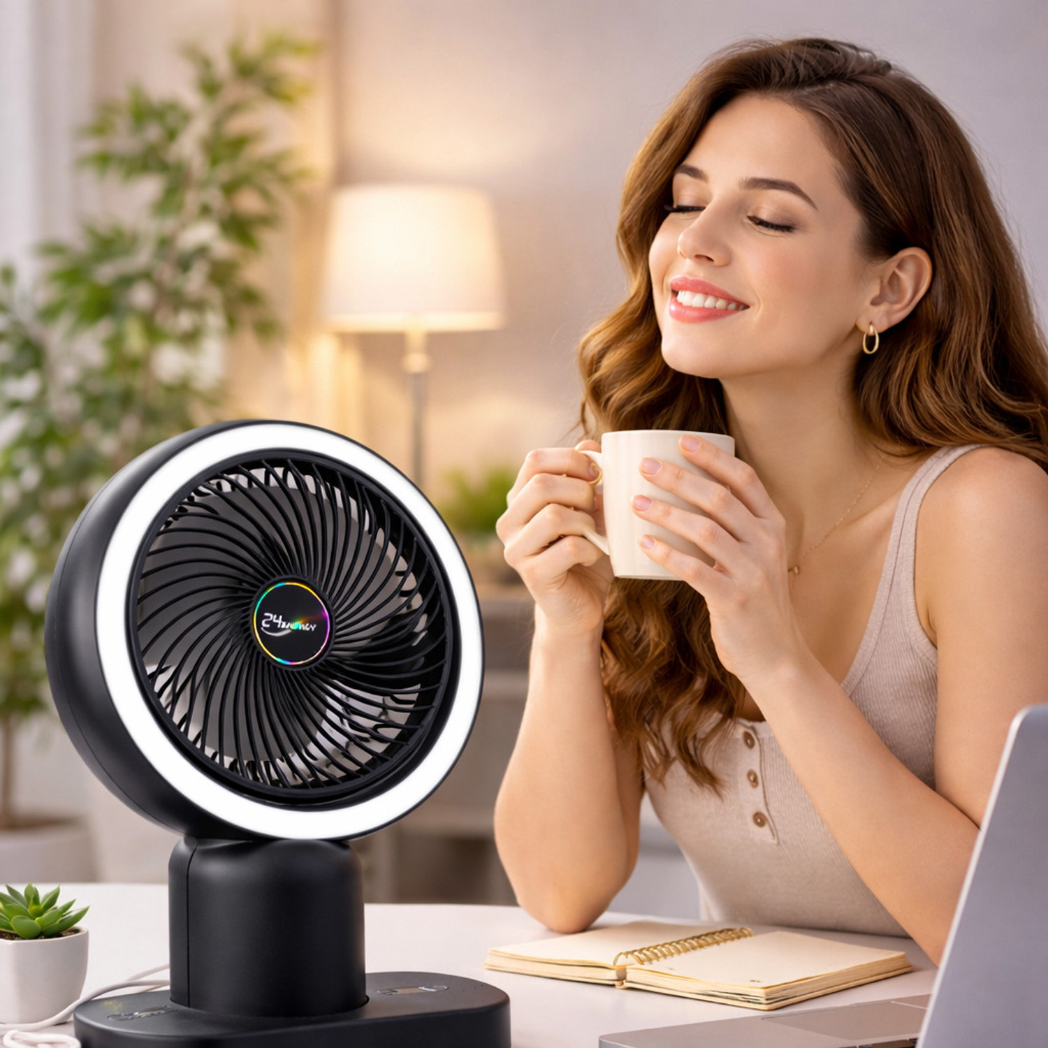 Image of nts Mini Portable USB Rechargeable Fan 3 Speed Cute Bear Table Fan BLDC Motor, Energy Saving 100 mm Table Fan