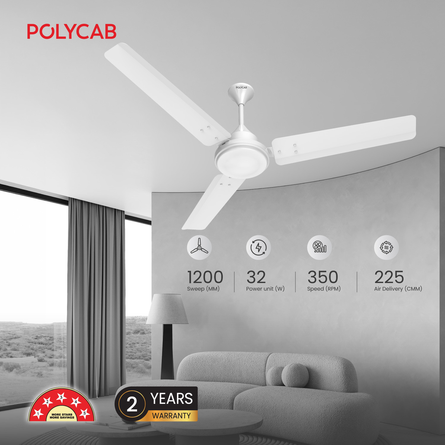 Image of Polycab Airika BLDC 100% CopperHigh Air Delivery with 2 Year Warranty BLDC Motor with Remote 1200 mm Ceiling Fan