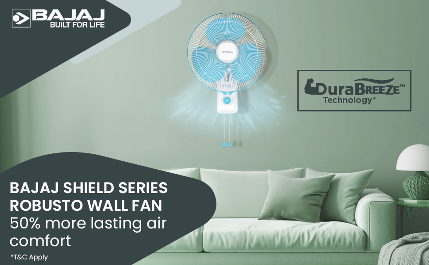 Image of BAJAJ Robusto 400MM Oscillating Wall Fan white with 36 Months Warranty Silent Operation 400 mm Wall Fan