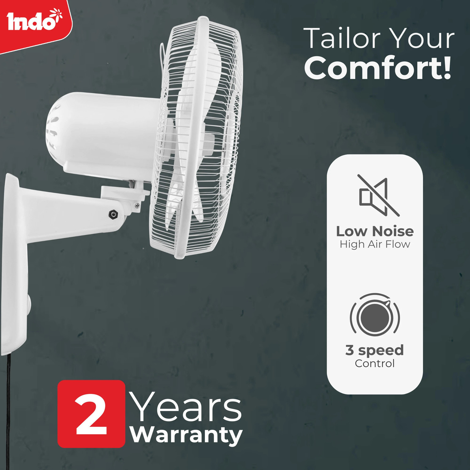 Image of Indo 16 inch High Speed Wall Fan ALPHA | 110 Watts | 3 speed Controls| 2 Years warranty| with 2 Year Warranty Energy Saving 400 mm Wall Fan