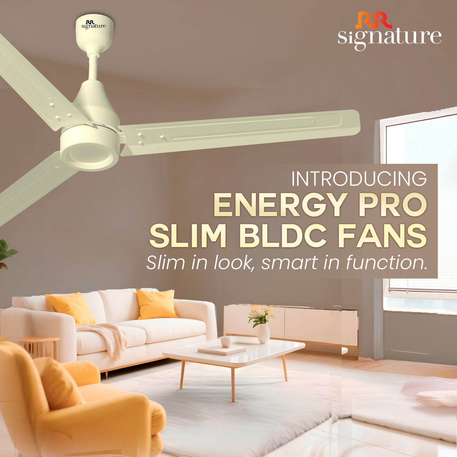 Image of RR Energy Pro Slim with 2 Year Warranty BLDC Motor 1200 mm Ceiling Fan (5 Star | Ivory | Pack of 1)