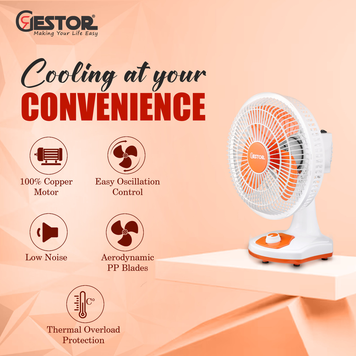 Image of GESTOR Oscar Ultra High Speed with Auto Swing /Oscillation with 12 Months Warranty 300 mm Table Fan