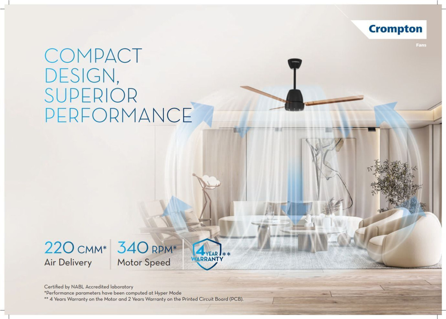 Image of Crompton Energion Niteo 1200 mm BLDC Ceiling Fan with 4 Year Warranty Energy Saving, Remote Controlled, Silent Operation, With LED Indicators, Anti Dust 2200 mm Ceiling Fan