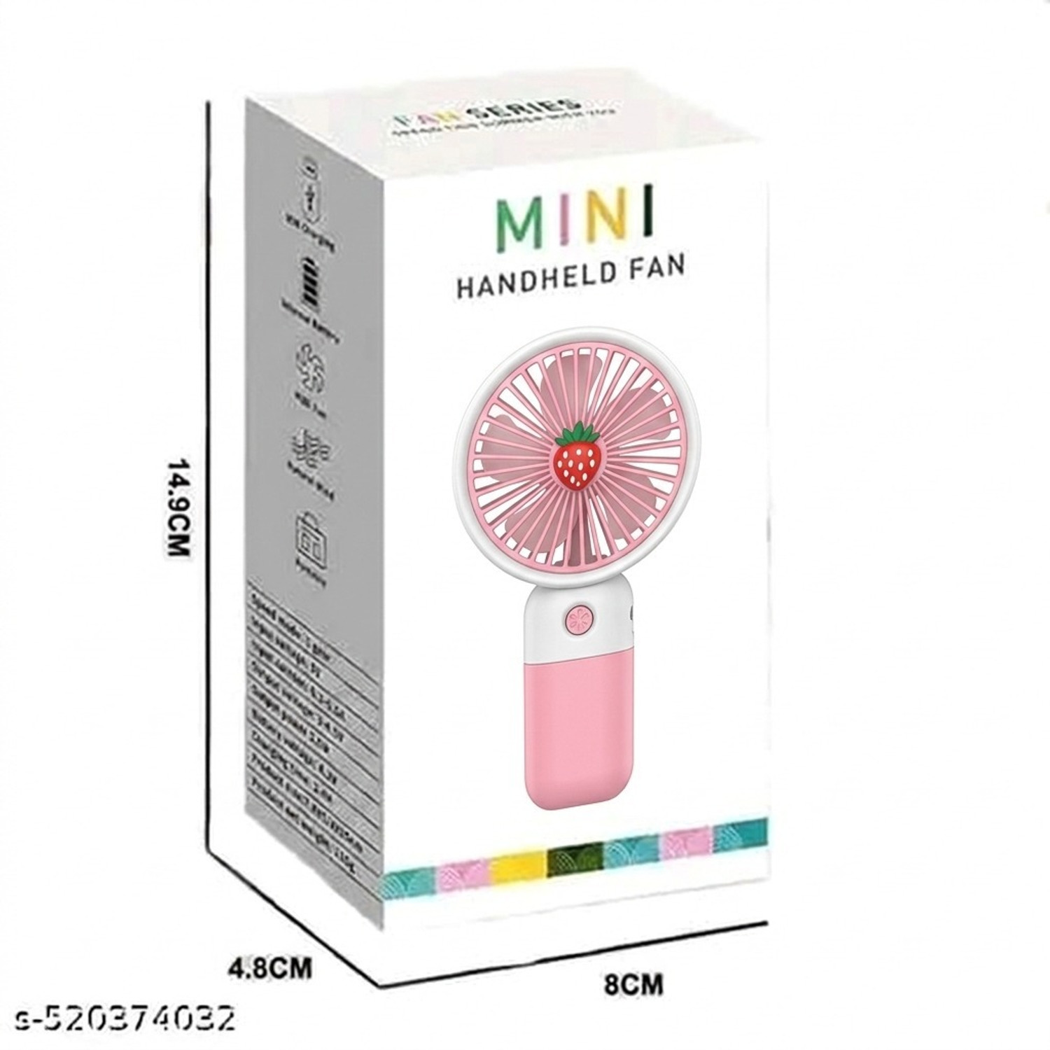 Image of jp enterprise Strawberry Mini Handheld Fan USB Rechargeable Pink Portable 70 mm Table Fan