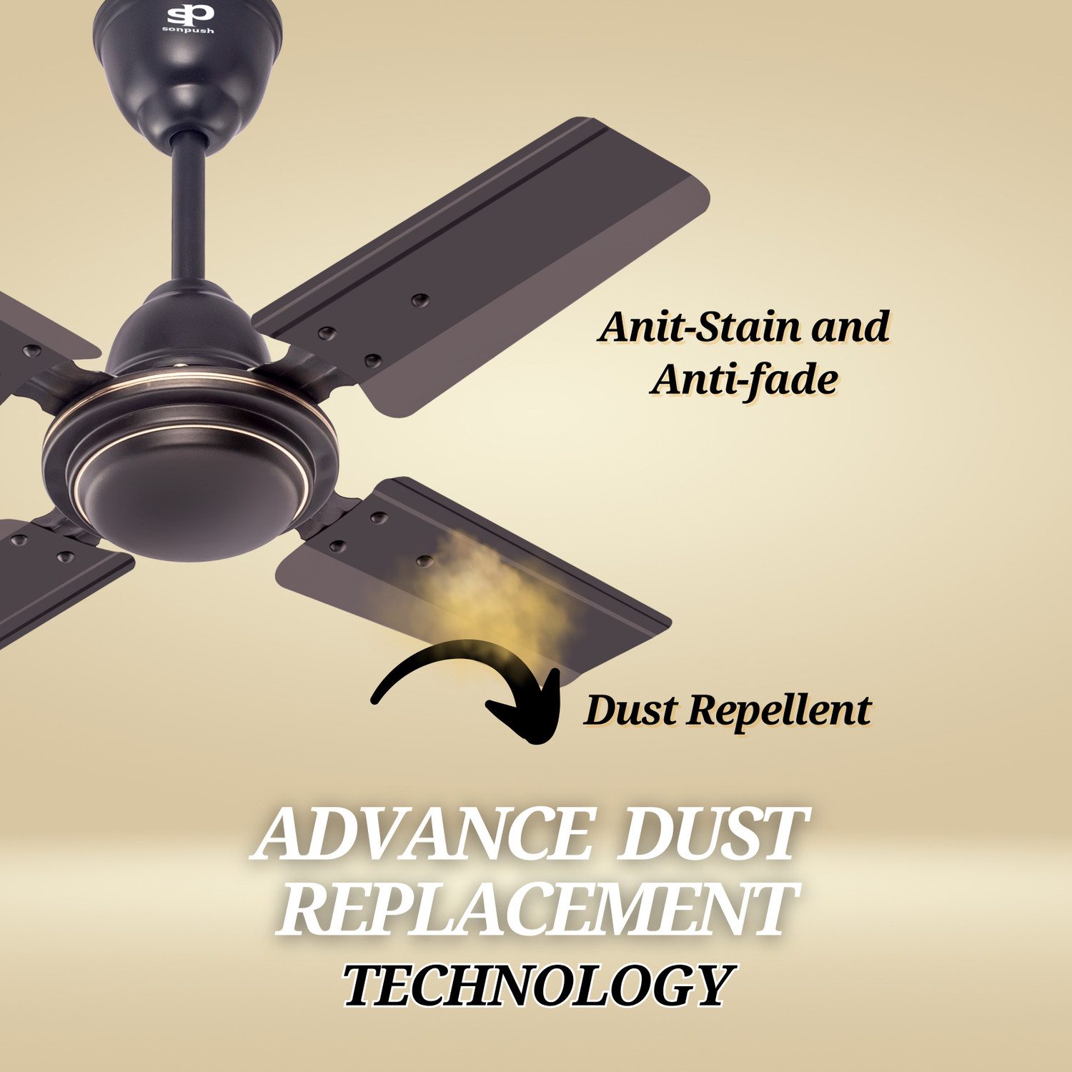 Image of Sonpush 4 Blade Black Fan 02 with 24 Months Warranty 390 mm Ceiling Fan