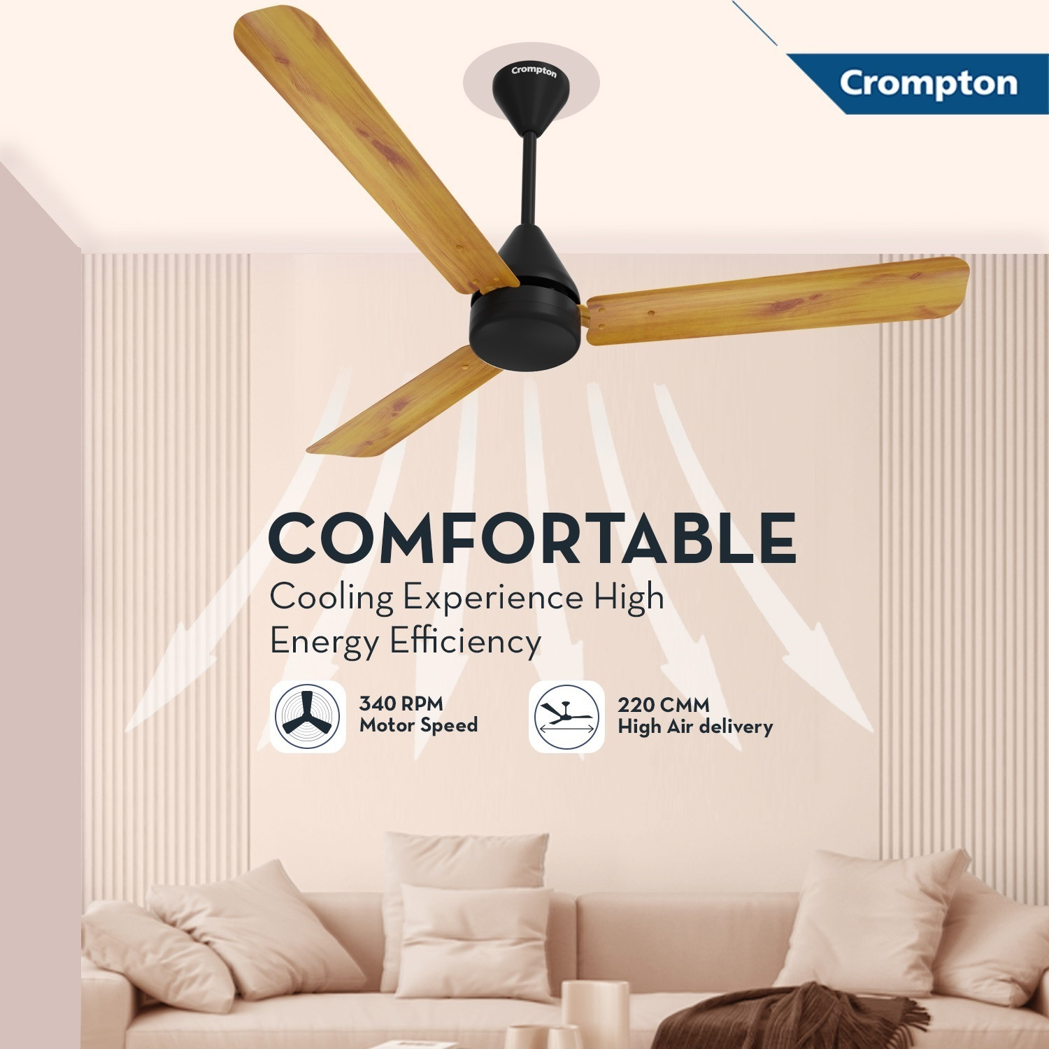 Image of Crompton EN Hyperjet Plus 48 5S RM with 2 Year Warranty 1200 mm Ceiling Fan (5 Star | Light Pine Wood | Pack of 1)