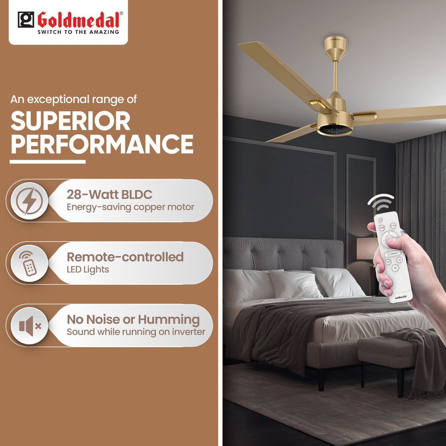Image of Goldmedal Opus Prime BLDC with 5 Year Warranty BLDC Motor with Remote 1200 mm Ceiling Fan