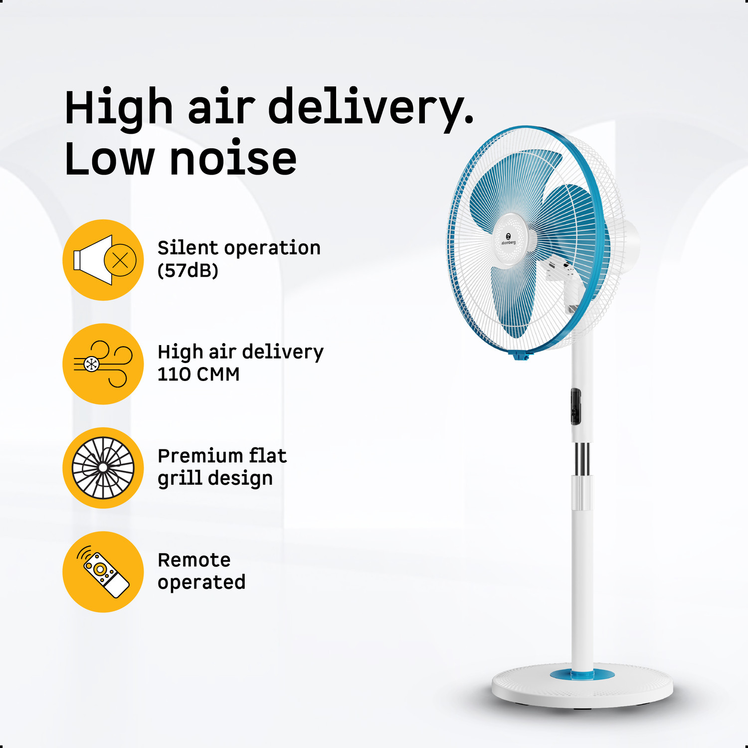 Image of Atomberg SilenceAire Hi-Speed6 SpeedSilent Pedestal FanHome&OfficeHeight Adjustable with 2 Year Warranty Silent Operation 400 mm Pedestal Fan