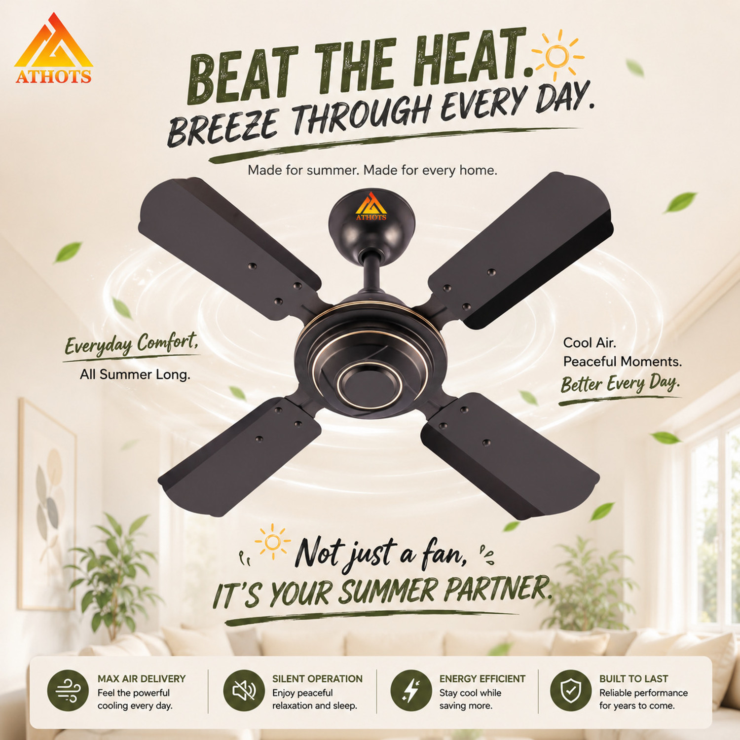 Image of Athots Momentum 24 Inch Ultra High Speed with 30 Months Warranty Energy Saving, High Air Delivery 600 mm Ceiling Fan