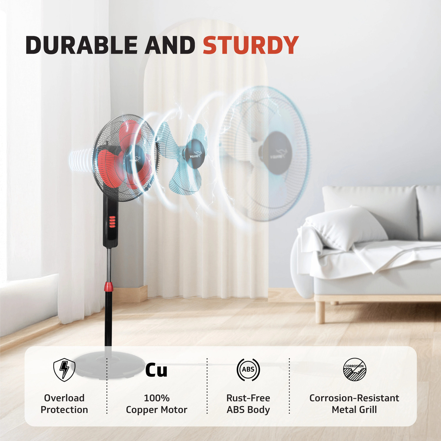 Image of V-Guard Esfera STS Plus Neo (Red Black) | Copper Motor | Premium | ABS Body with 2 Year Warranty 400 mm Pedestal Fan
