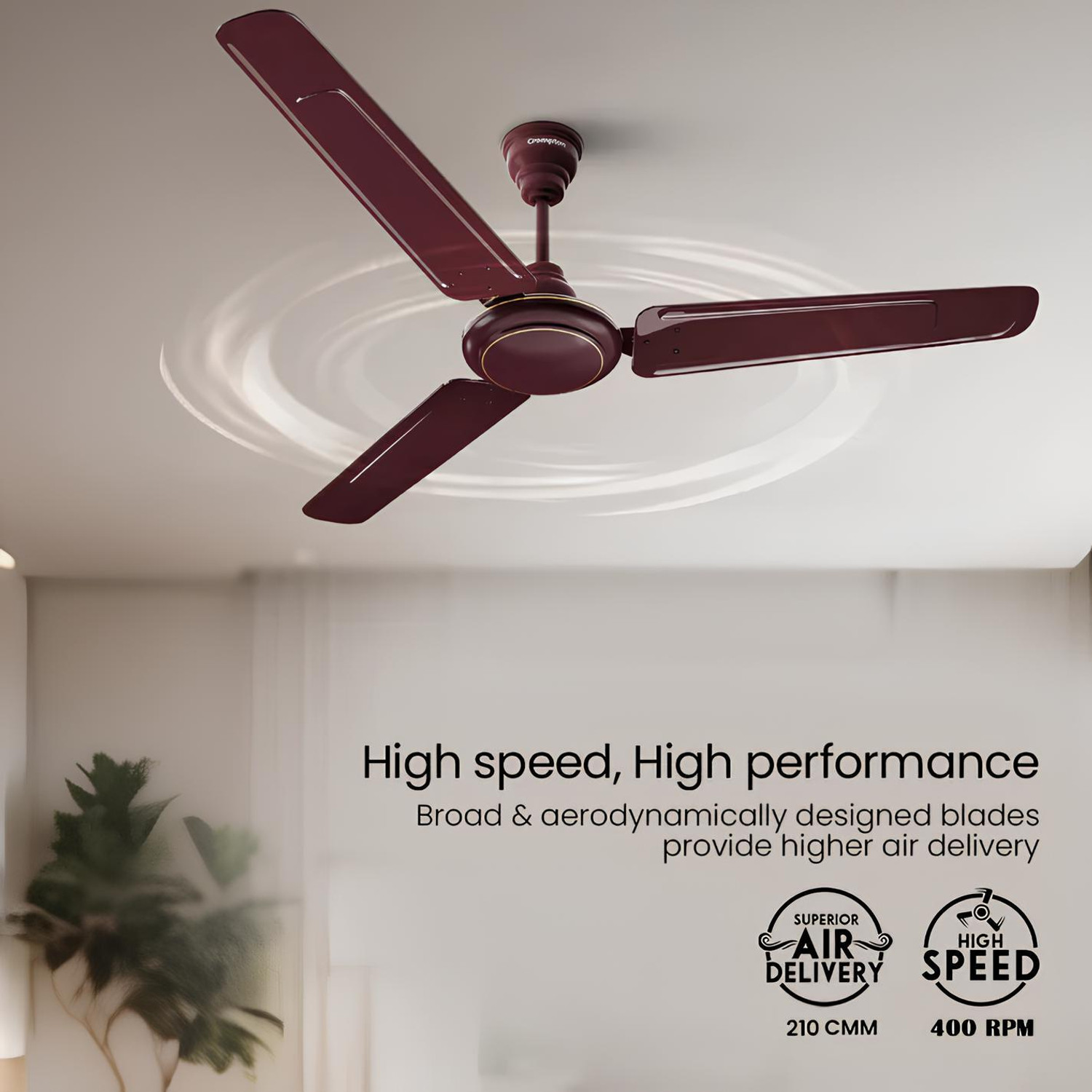 Image of Crompton SUPER HIGH SPEED 400 RPM 48 3Z /2026 Energy Efficient 46W 100% Copper17 with 24 Months Warranty Energy Saving 1200 mm Ceiling Fan
