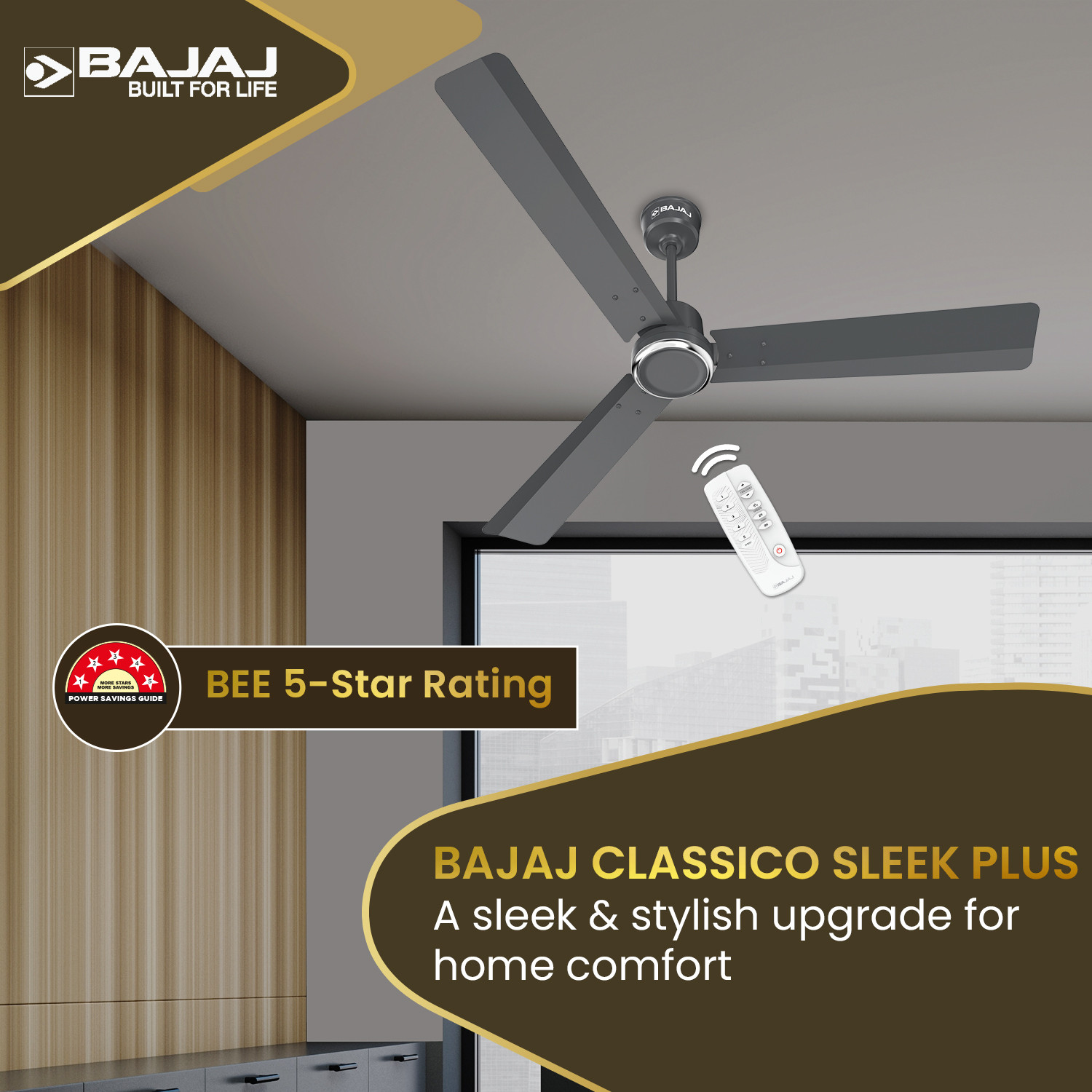 Image of BAJAJ Armour Series Classico Sleek Plus with 2 Year Warranty 1200 mm Ceiling Fan