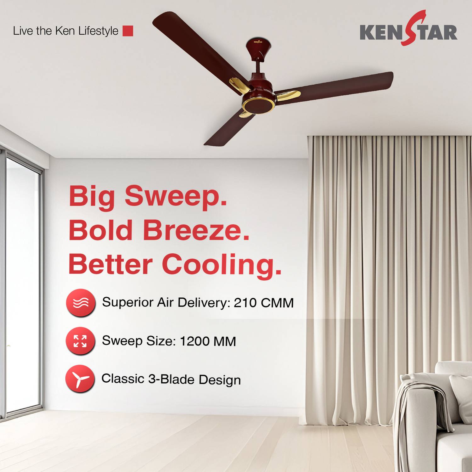 Kenstar Snow Breeze 1200 mm Ceiling Fan - Image 4
