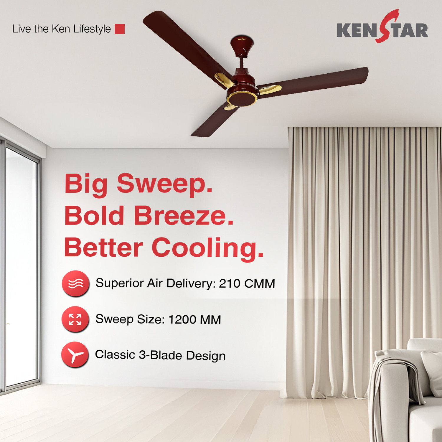 Image of Kenstar Snow breeze with 2 Year Warranty BLDC Motor with Remote 1200 mm Ceiling Fan