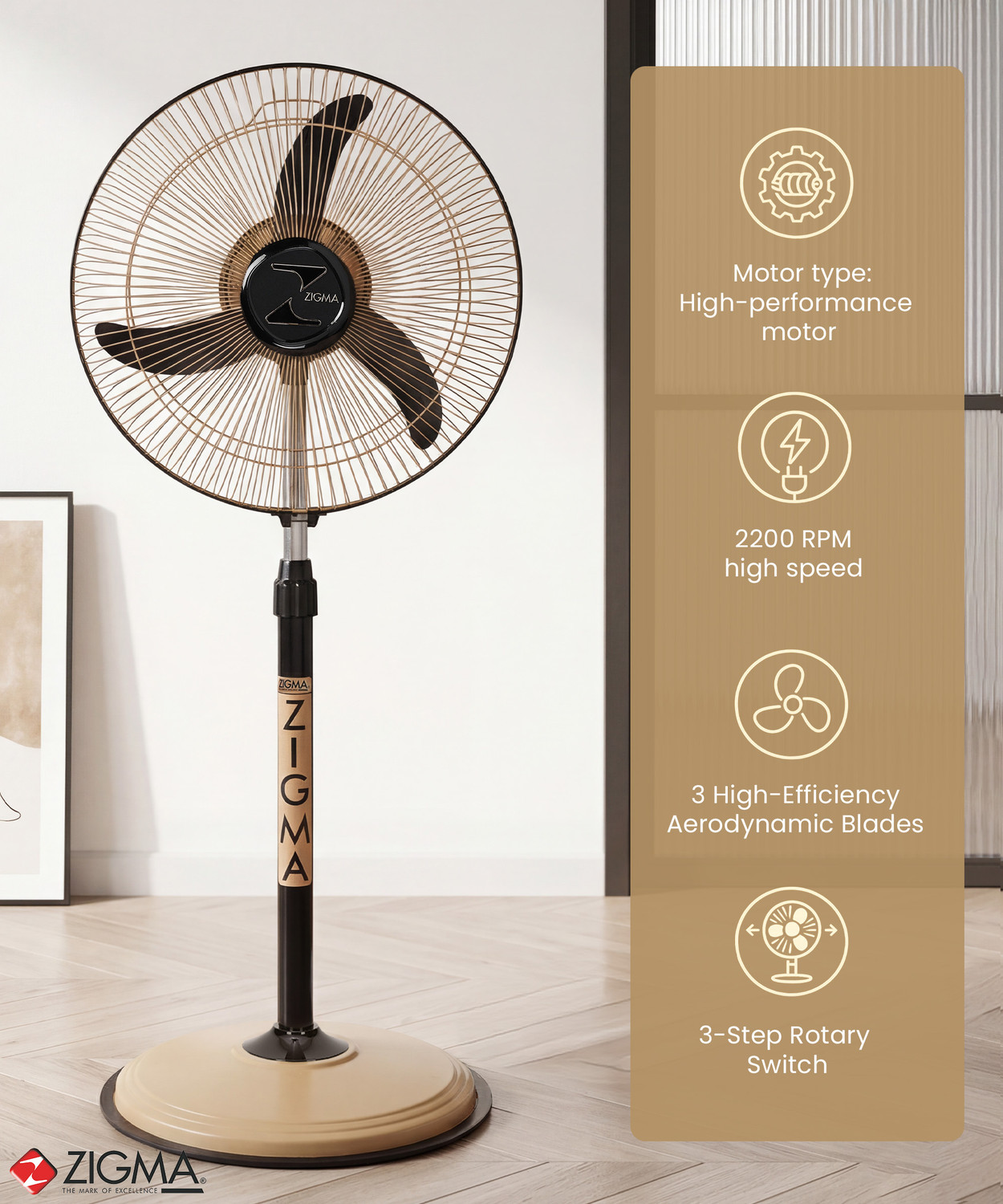 Image of zigma Bullet Heavy Duty ISI CERTIFIED | Adjustable Height | High Speed with 1 Year Warranty 400 mm Pedestal Fan