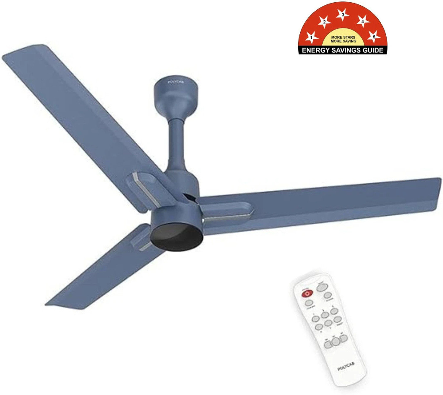 Image of Polycab Wizzy Neo100% CopperHigh Air Delivery with 4 Year Warranty BLDC Motor with Remote 1200 mm Ceiling Fan (5 Star | Blue silver | Pack of 1)