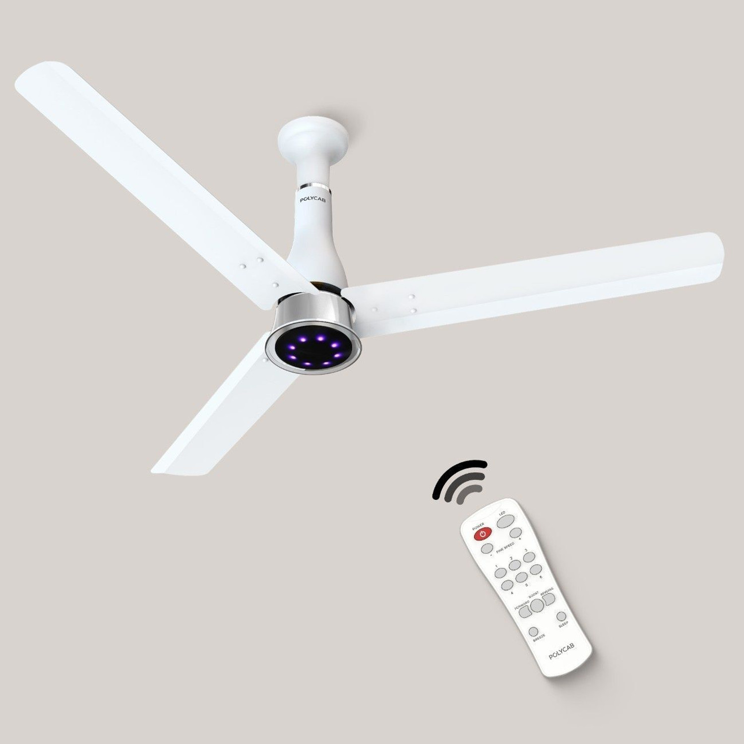 Image of Polycab Wizzy Prime100% CopperLED Indicator Higher Air Delivery with 3 Year Warranty BLDC Motor with Remote 1200 mm Ceiling Fan