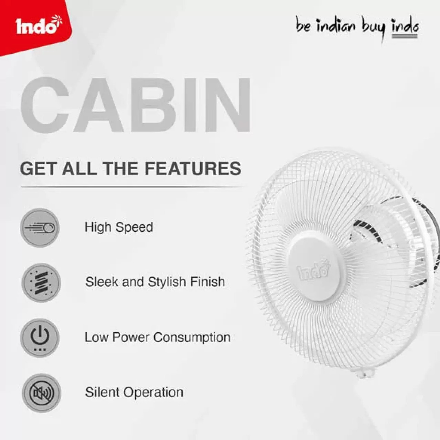 Image of Indo Cabin fan with 24 Months Warranty Ultra High Speed 225 mm Wall Fan (3 Star | white | Pack of 1)