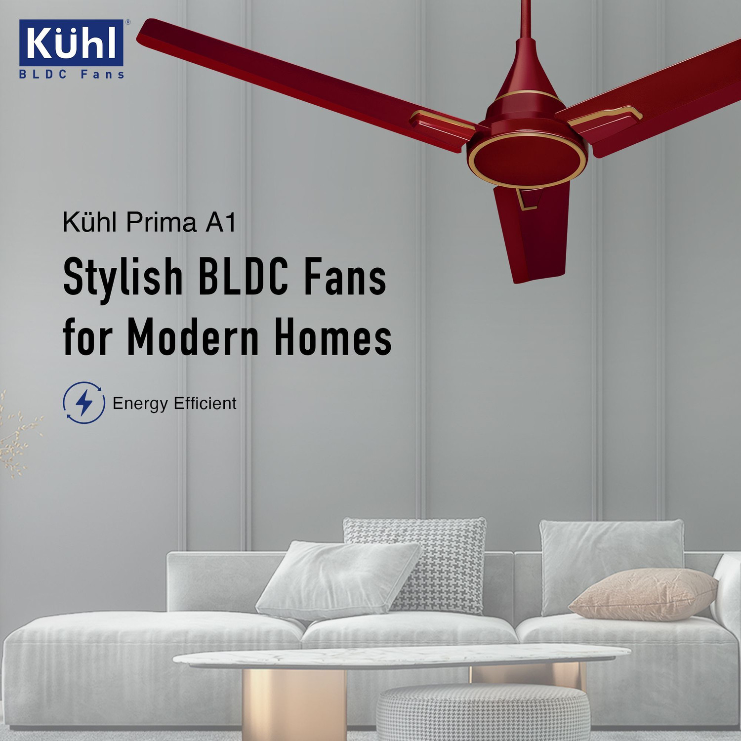 Image of KUHL Prima A1 BLDC,29W,Low Noise,Energy-Saving with 2 Year Warranty BLDC Motor with Remote 1200 mm Ceiling Fan (5 Star | Brown | Pack of 1)