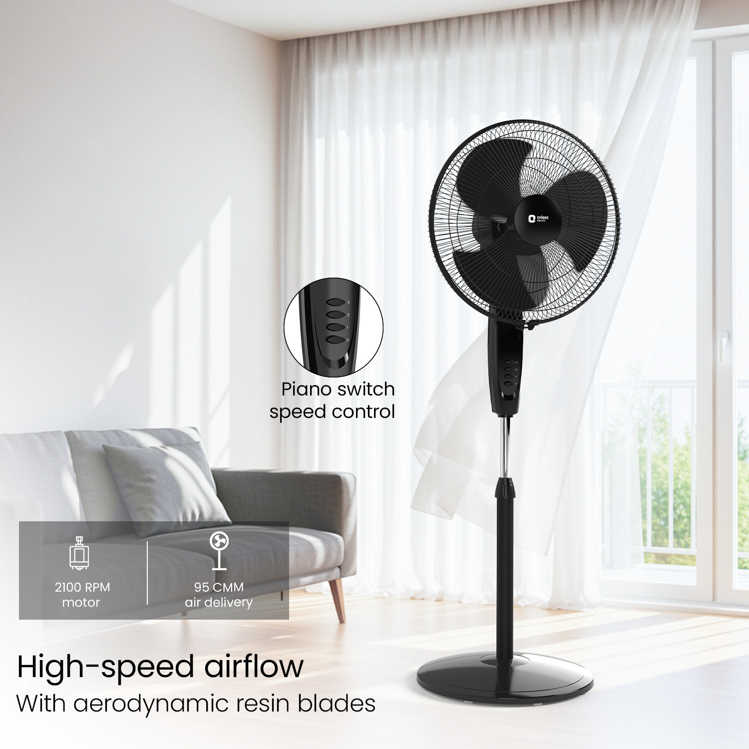 Image of Orient Electric Stand 87 HS with 2 Year Warranty Ultra High Speed 400 mm Pedestal Fan