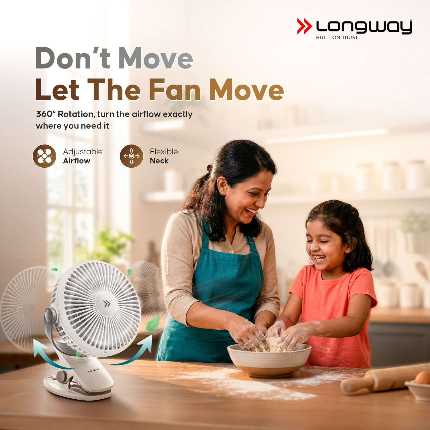 Image of Longway Clipzy Portable Rechargeable Clip Fan with 1 Year Warranty BLDC Motor, Energy Saving 110 mm Table Fan