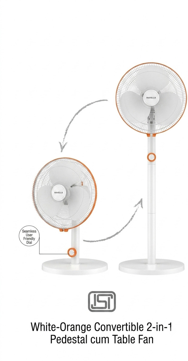 Image of HAVELLS Celeste 2 in 1 Convertible Table Cum Pedestal with 24 Months Warranty High Air Delivery 400 mm Pedestal Fan