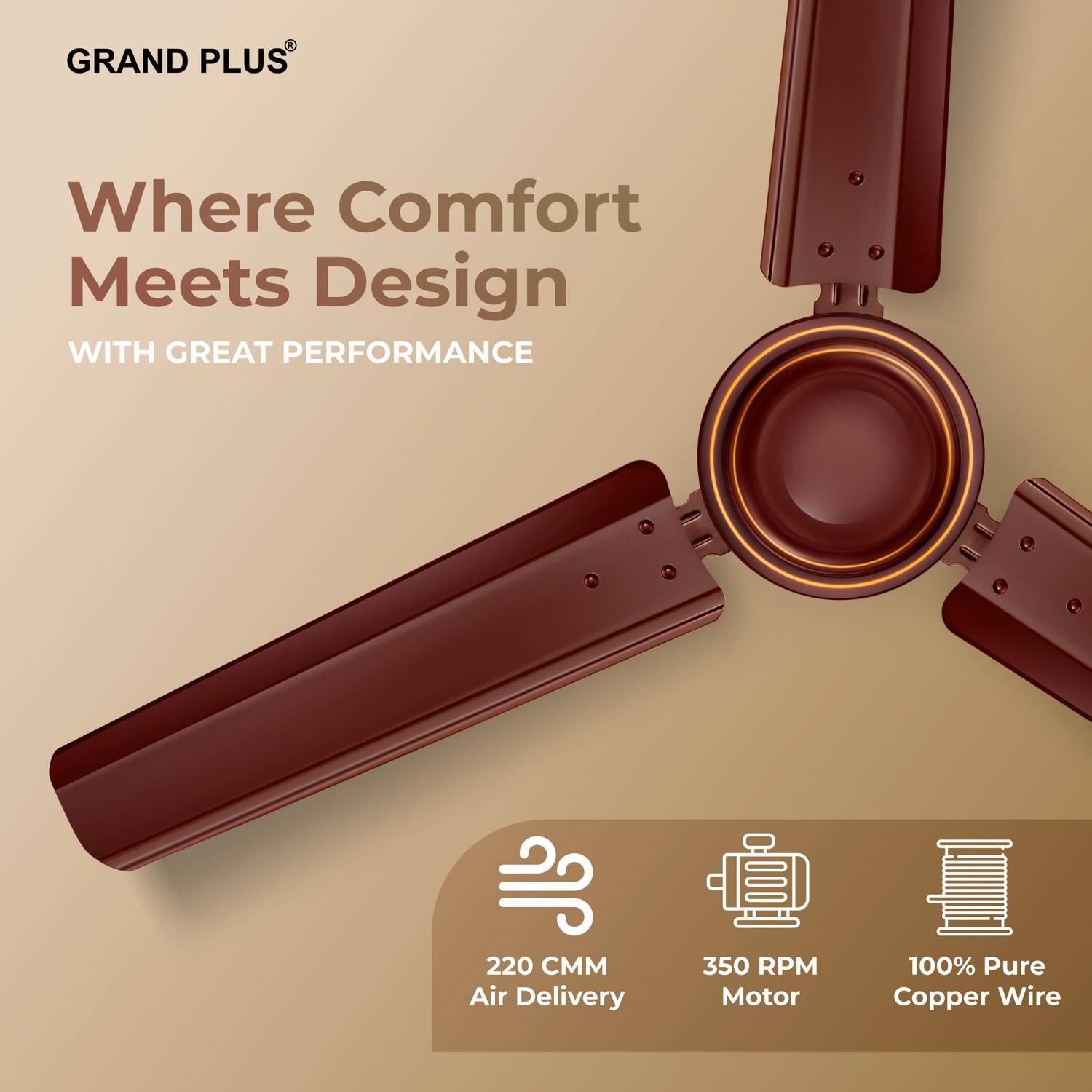 Grand 1200 MM Brown Ceiling Fan - Image 2