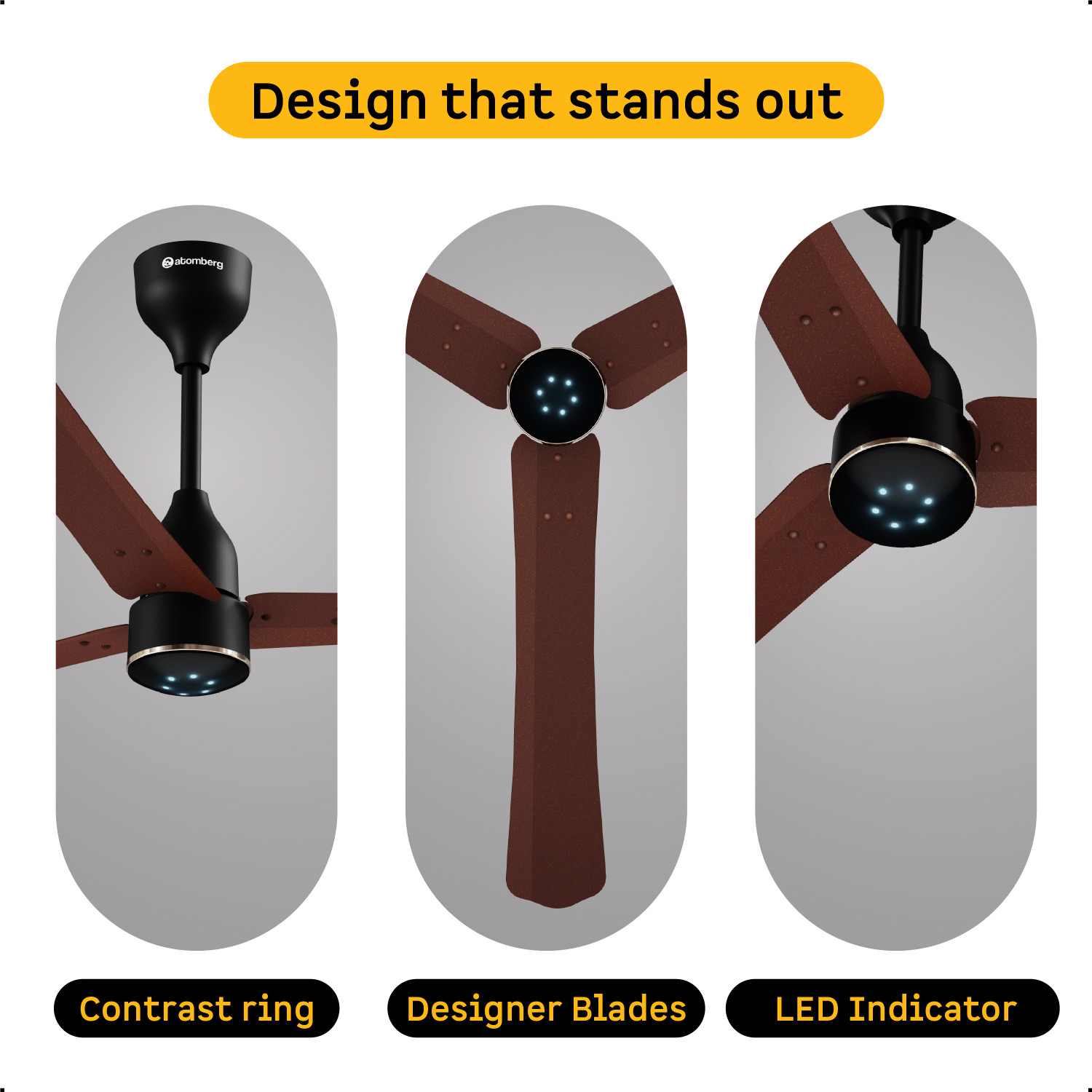 Image of Atomberg Renesa Halo Smart|Voice Controlled|High Air Flow|Low Noise|LED Speed Indicator with 3 Year Warranty BLDC Motor with Remote 1200 mm Ceiling Fan