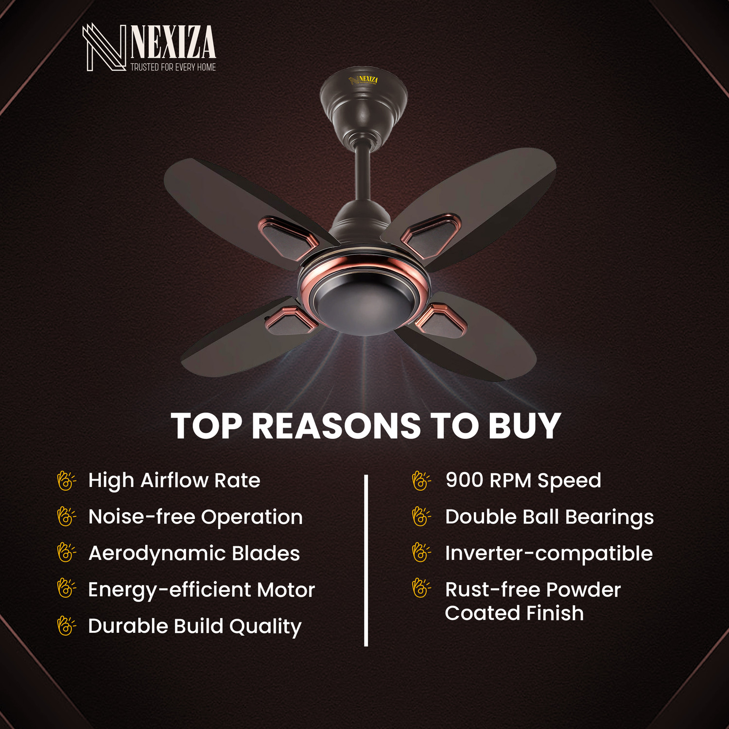 Image of Nexiza Zeph Deco 001 Super Ultra High Speed 24 Inch with 2 Year Warranty Anti Dust 600 mm Ceiling Fan