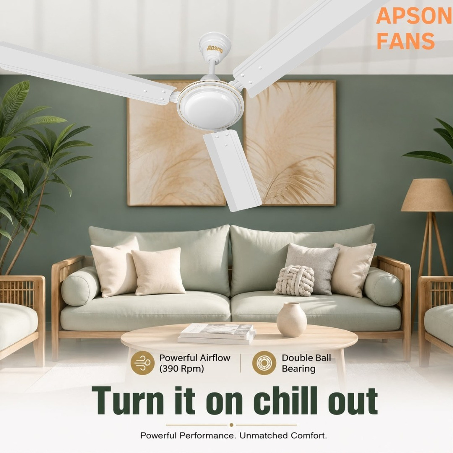 Image of Apson APSARA with 2 Year Warranty Anti Dust, Energy Saving, High Air Delivery, Ultra High Speed 1200 mm Ceiling Fan