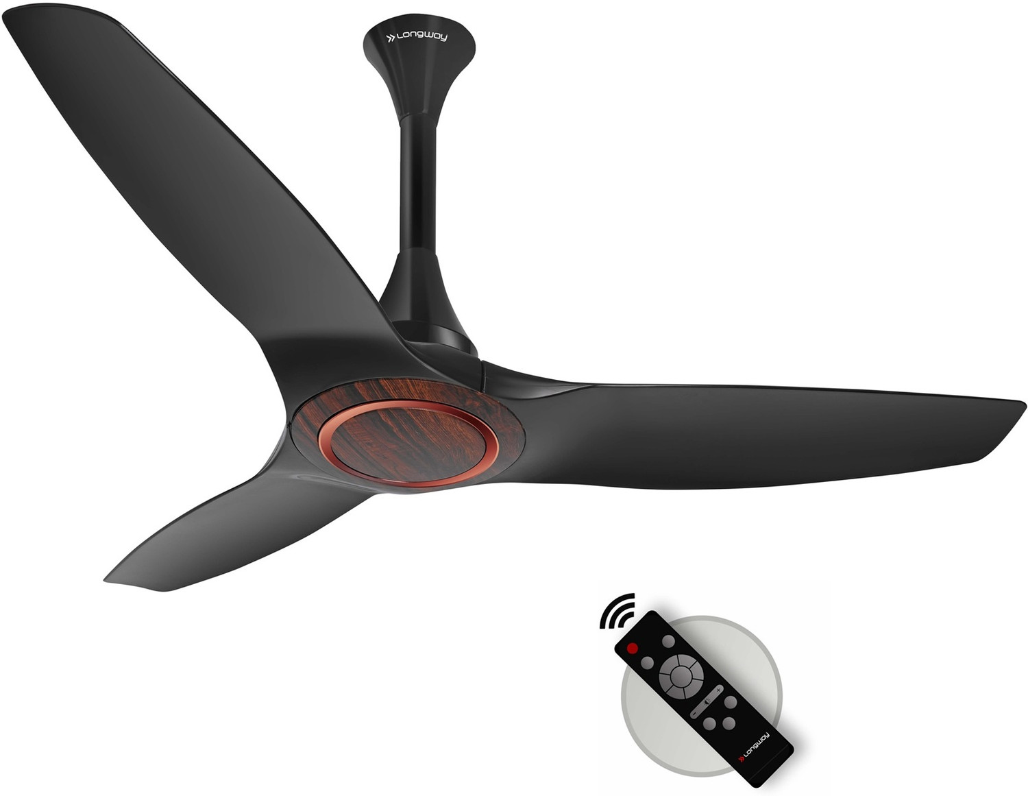 Image of Longway Glideon Black with 5 Year Warranty BLDC Motor with Remote 1200 mm Ceiling Fan