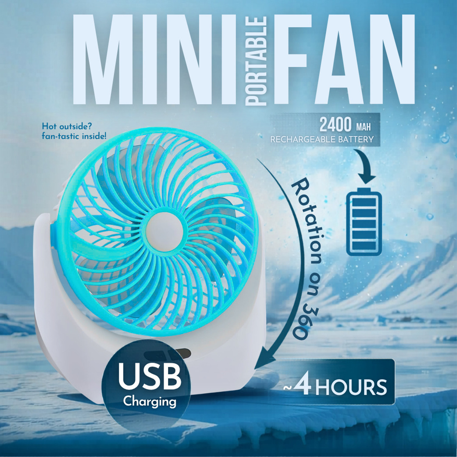 Image of TECHOMANIA Portable Mini Fan USB Rechargeable | 2400mAh | Battery 360 Cooling Fan AC Desk with 1 Months Warranty BLDC Motor, Silent Operation, With LED Indicators, Ultra High Speed 1320 mm Table Fan