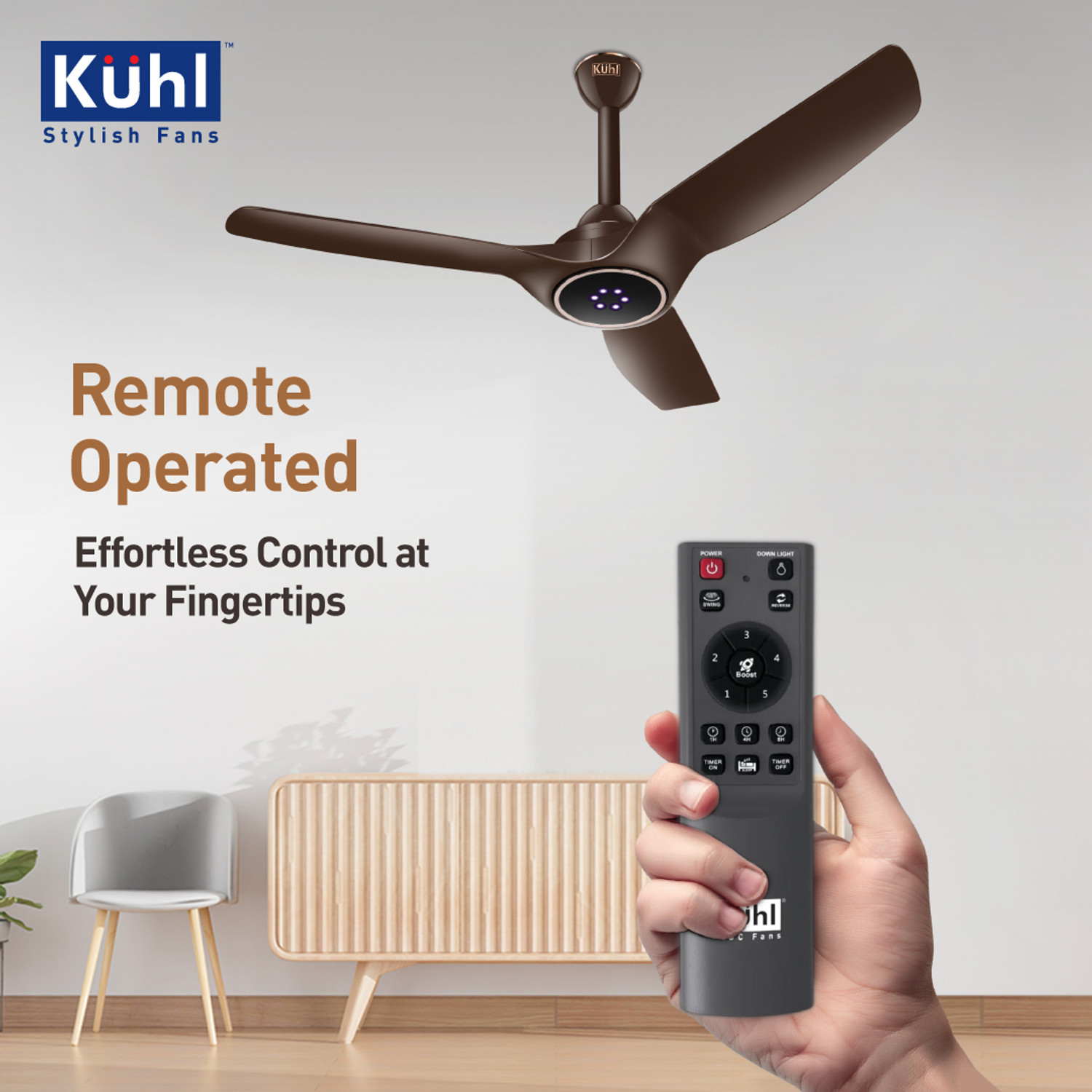 Image of KUHL Meridian M3 Power Saving BLDC Ceiling Fan|Air Flow|LED Indicators & Reverse Mode BLDC Motor with Remote 1200 mm Ceiling Fan