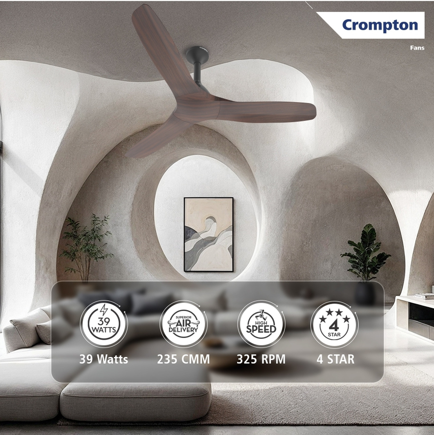 Image of Crompton SP FLUIDO WAVE 48 5S with 4 Year Warranty 1200 mm Ceiling Fan