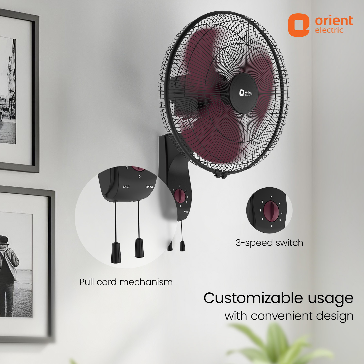 Image of Orient Electric Wall 97 |100% Copper Motor|Superior Air Delivery |3 Speed | Military Grade Guard with 2 Year Warranty Ultra High Speed 400 mm Wall Fan