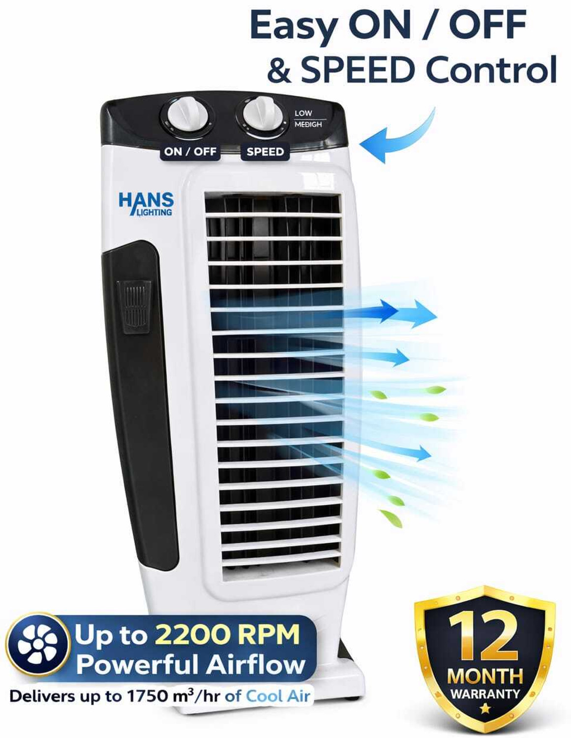 Image of HANS LIGHTINGS HIgh Speed Tower Fan | 25 Fit Air Delivery with 12 Months Warranty Anti Dust 60 mm Tower Fan