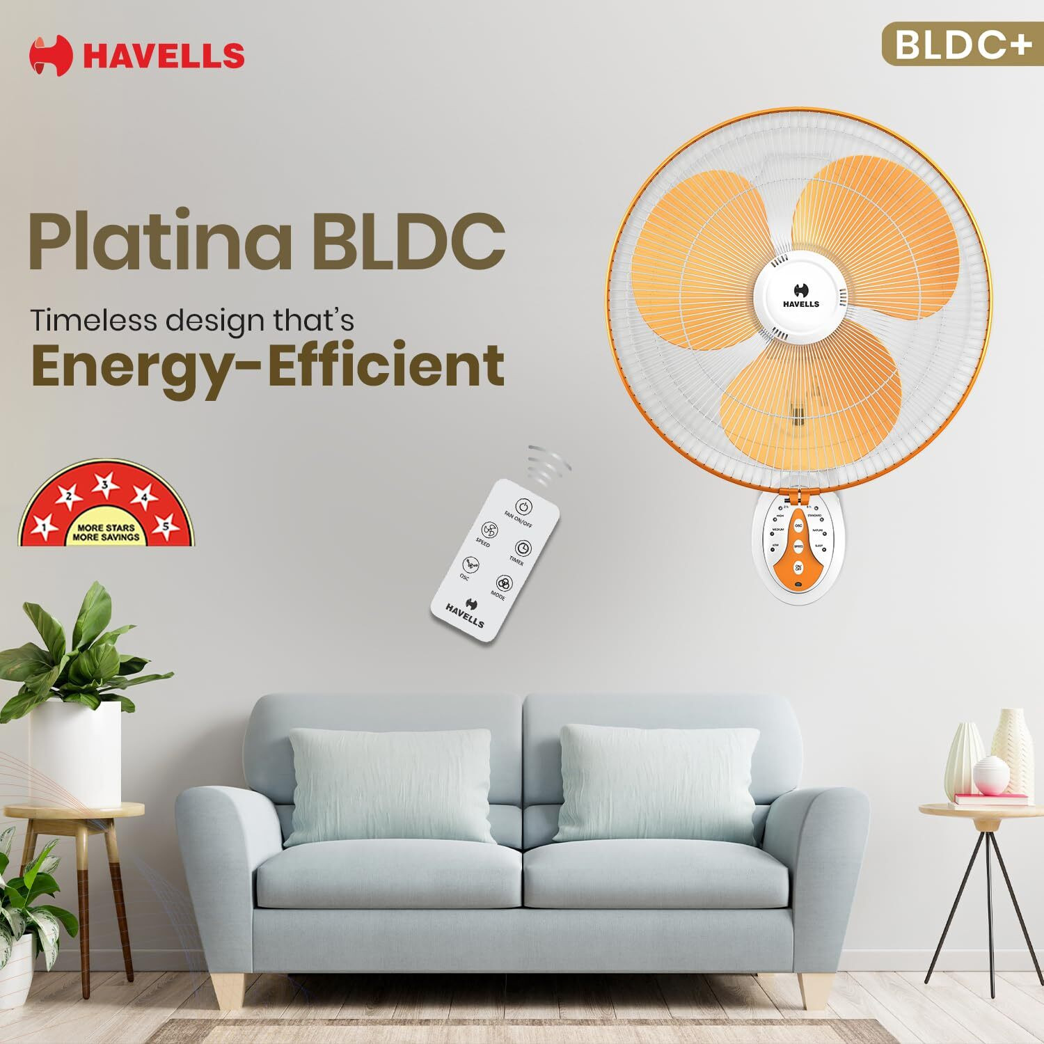 Image of HAVELLS Platina BLDC with 2 Year Warranty BLDC Motor with Remote 400 mm Wall Fan