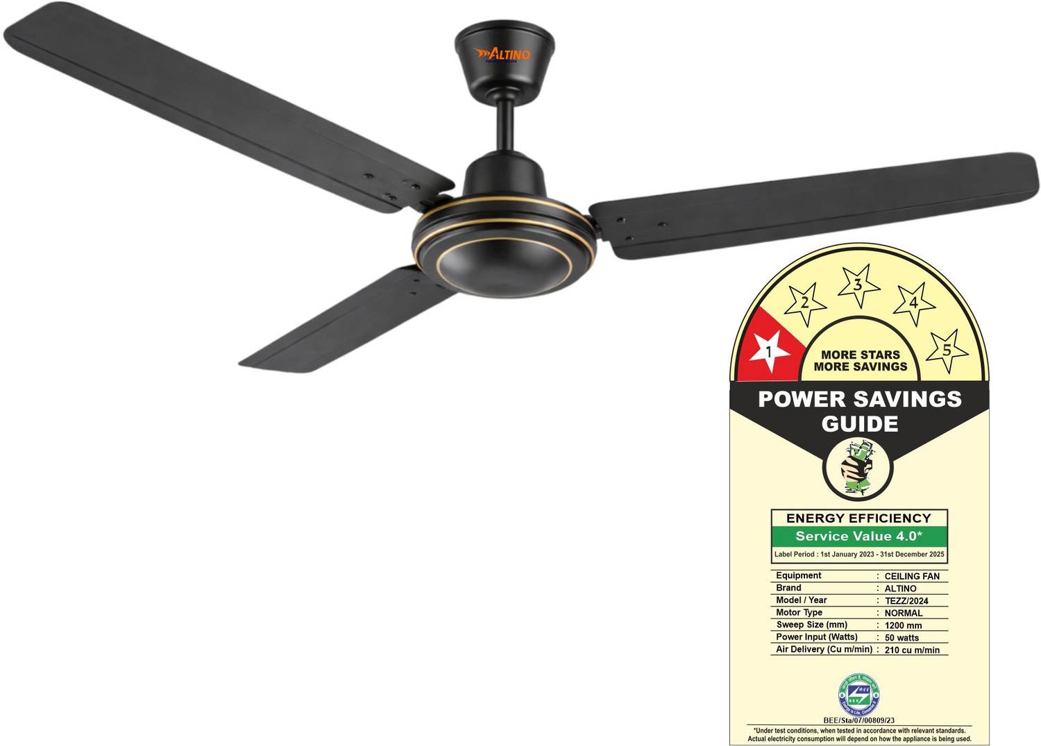 ALTINO Tezz Premium Powerful 48 inch Anti-Dust Decorative Star Rated Ceiling Fan with 24 Months Warranty Energy Saving 1200 mm Ceiling Fan