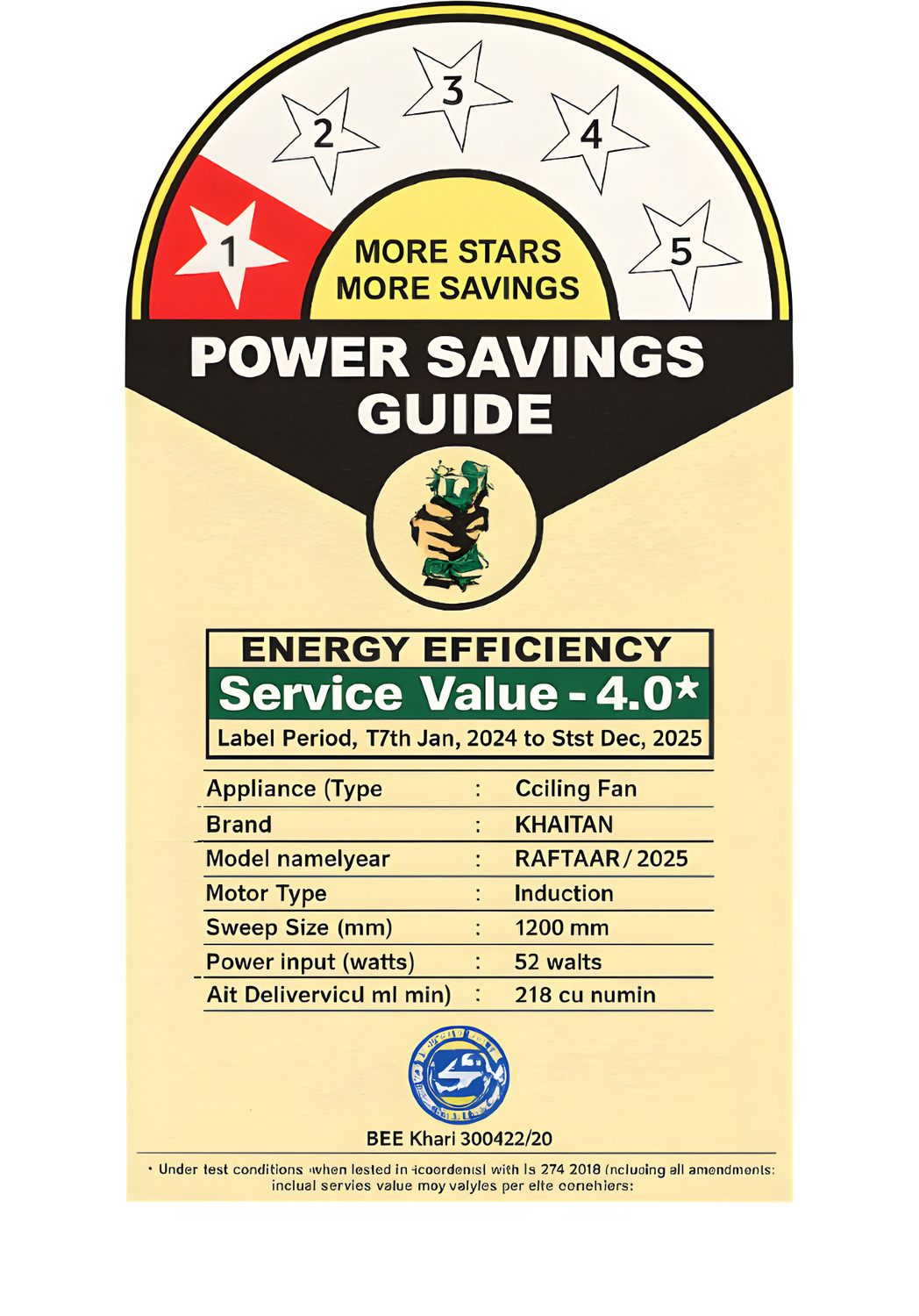 Image of Khaitan High Speed Ceiling fan 48 inch / 1200 mm 100% Copper | Power Saving| Low Noise| with 2 Year Warranty High Air Delivery, Energy Saving 1200 mm Ceiling Fan