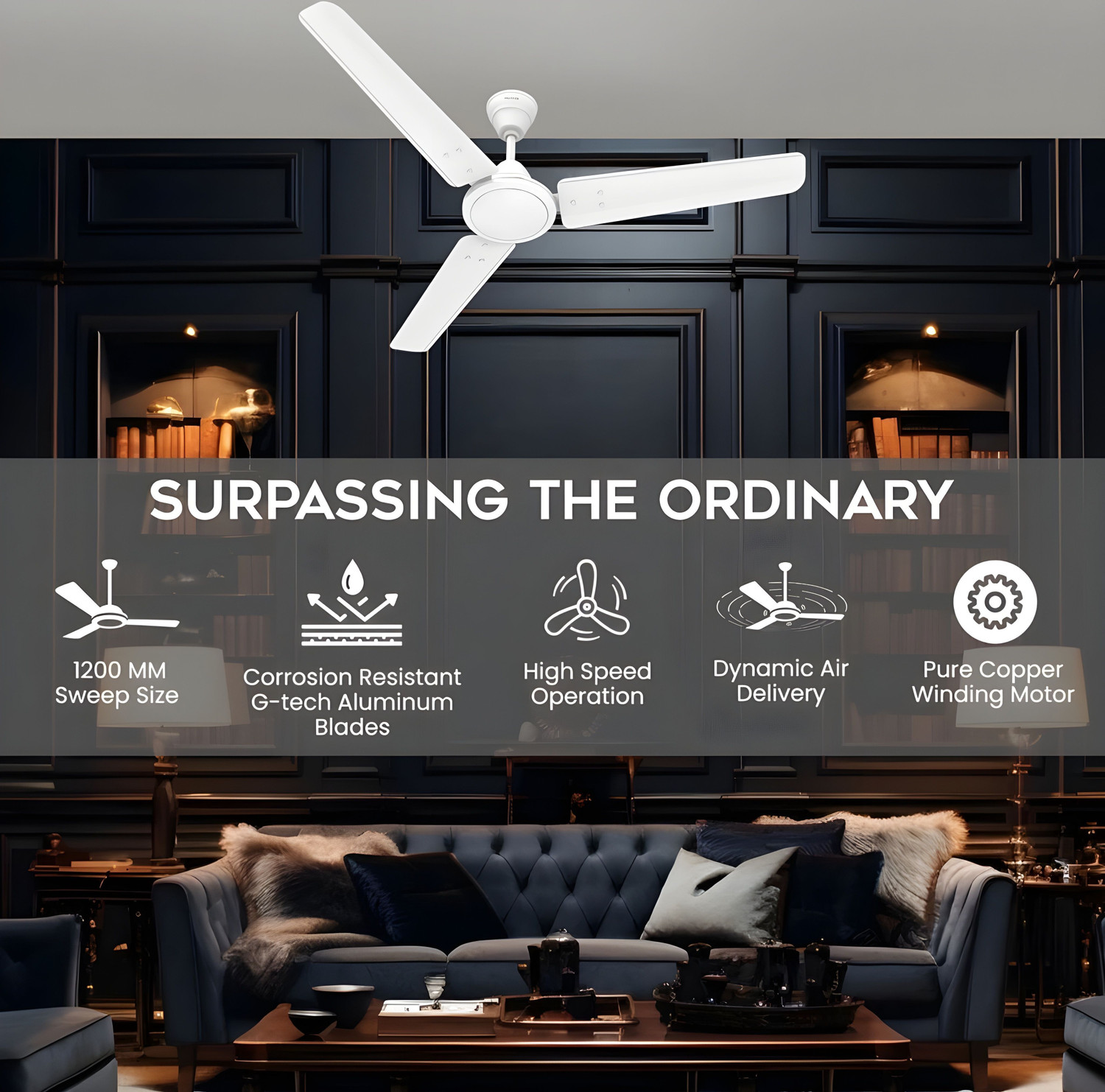 Image of Khaitan High Speed Ceiling fan 48 inch / 1200 mm 100% Copper | Power Saving| Low Noise| with 2 Year Warranty High Air Delivery, Energy Saving 1200 mm Ceiling Fan