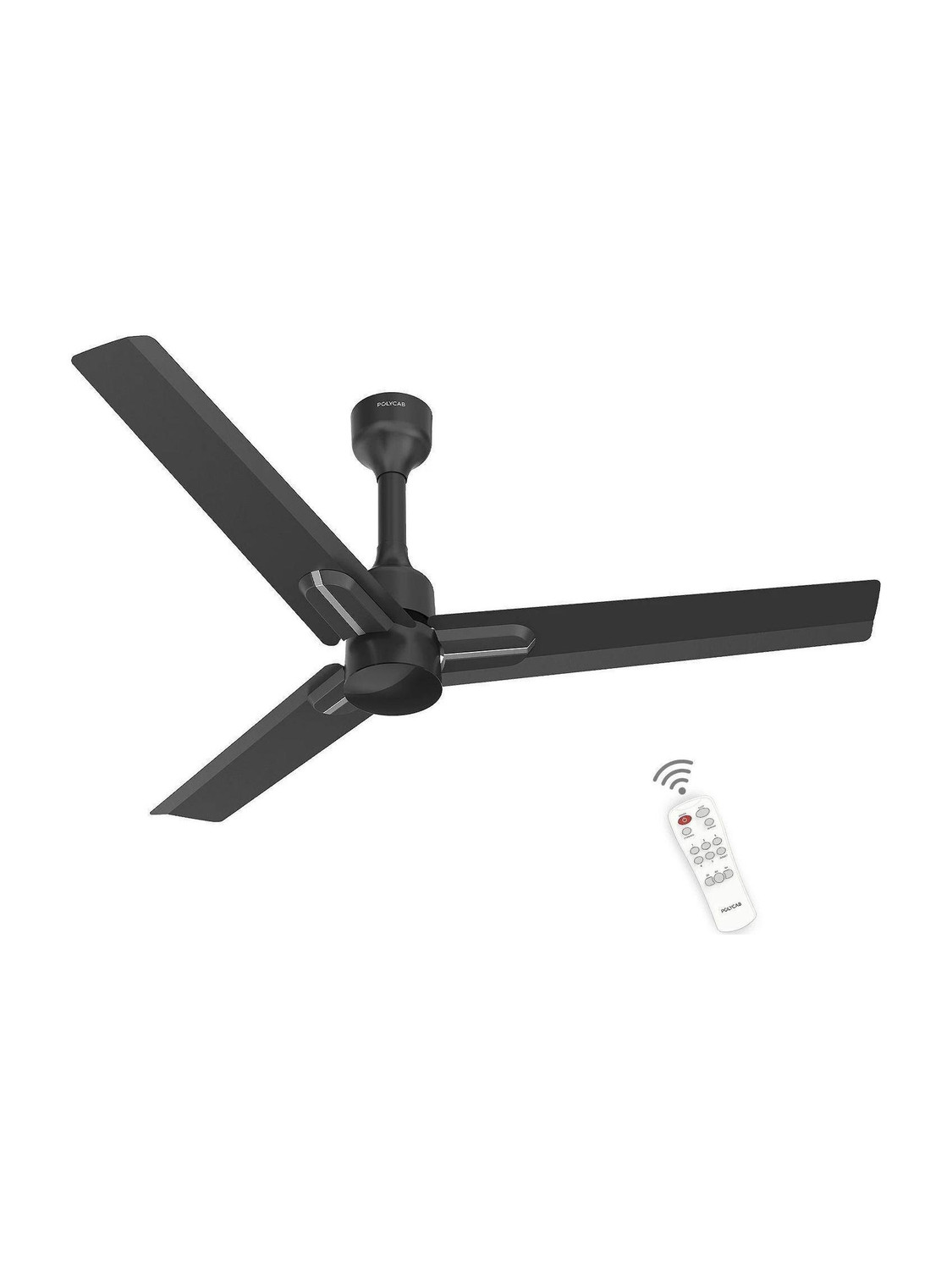 Image of Polycab Wizzy Neo100% CopperHigh Air Delivery with 4 Year Warranty BLDC Motor with Remote 1200 mm Ceiling Fan (5 Star | Matt Black Silver | Pack of 1)