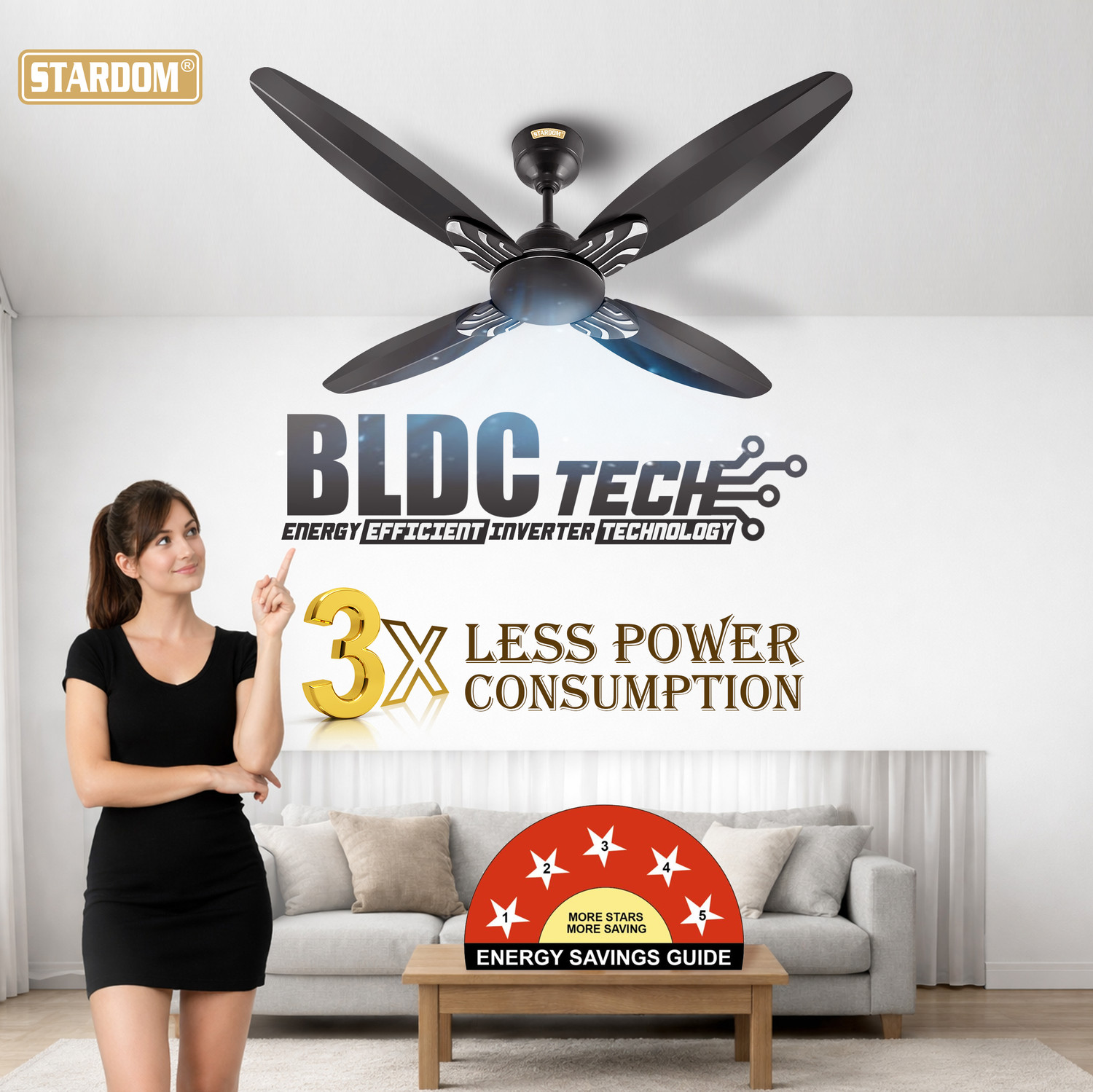 Image of Stardom RACER SMOKE BROWN | BLDC Motor | 4 Blade | Premium with 5 Year Warranty BLDC Motor with Remote 1200 mm Ceiling Fan