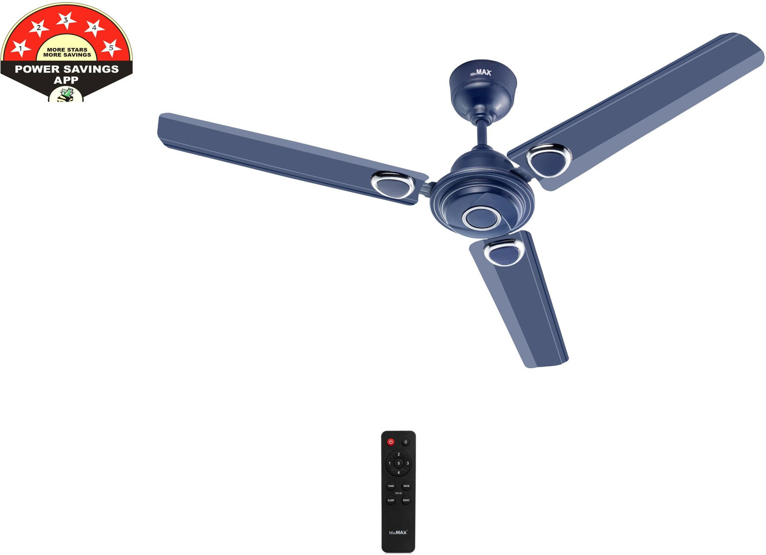 Image of MinMAX 48 Inch BLDC Ceiling Fan with Remote | Energy Efficient | Blue with 24 Months Warranty BLDC Motor, Remote Controlled, BLDC Motor with Remote, Ultra High Speed 1200 mm Ceiling Fan