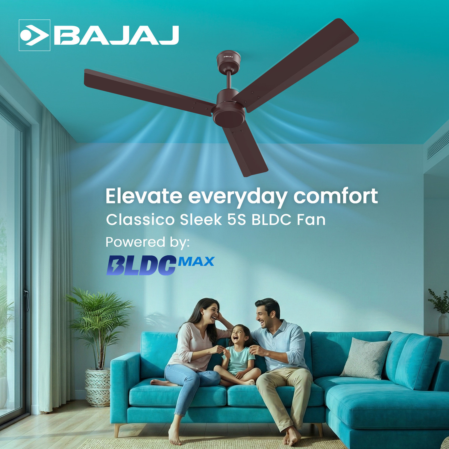 Image of BAJAJ Classico Sleek 1200mm Red Walnut Ceiling Fan with 2 Year Warranty BLDC Motor with Remote 1200 mm Ceiling Fan