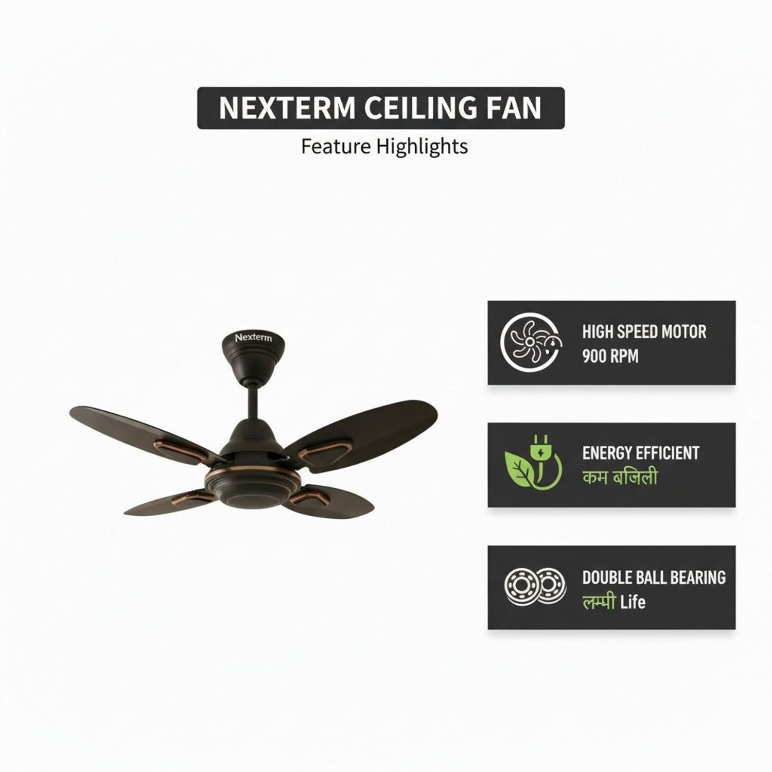 Image of Nexterm FAN Brawon rose gold-29 with 2 Year Warranty Anti Rust, High Air Delivery 600 mm Ceiling Fan