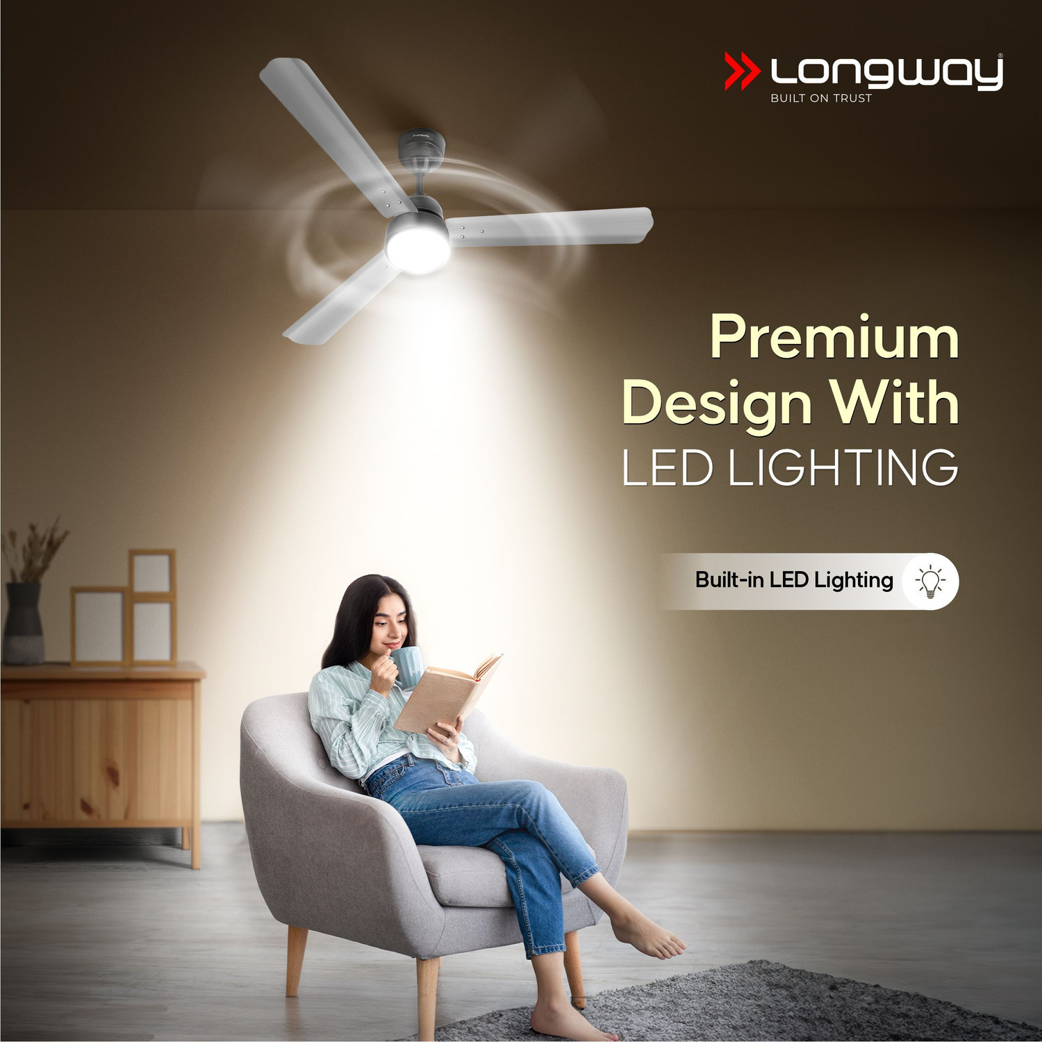 Image of Longway Luminair | BLDC Motor | Remote Control | LED Light | High Speed with 5 Year Warranty BLDC Motor with Remote 1200 mm Ceiling Fan